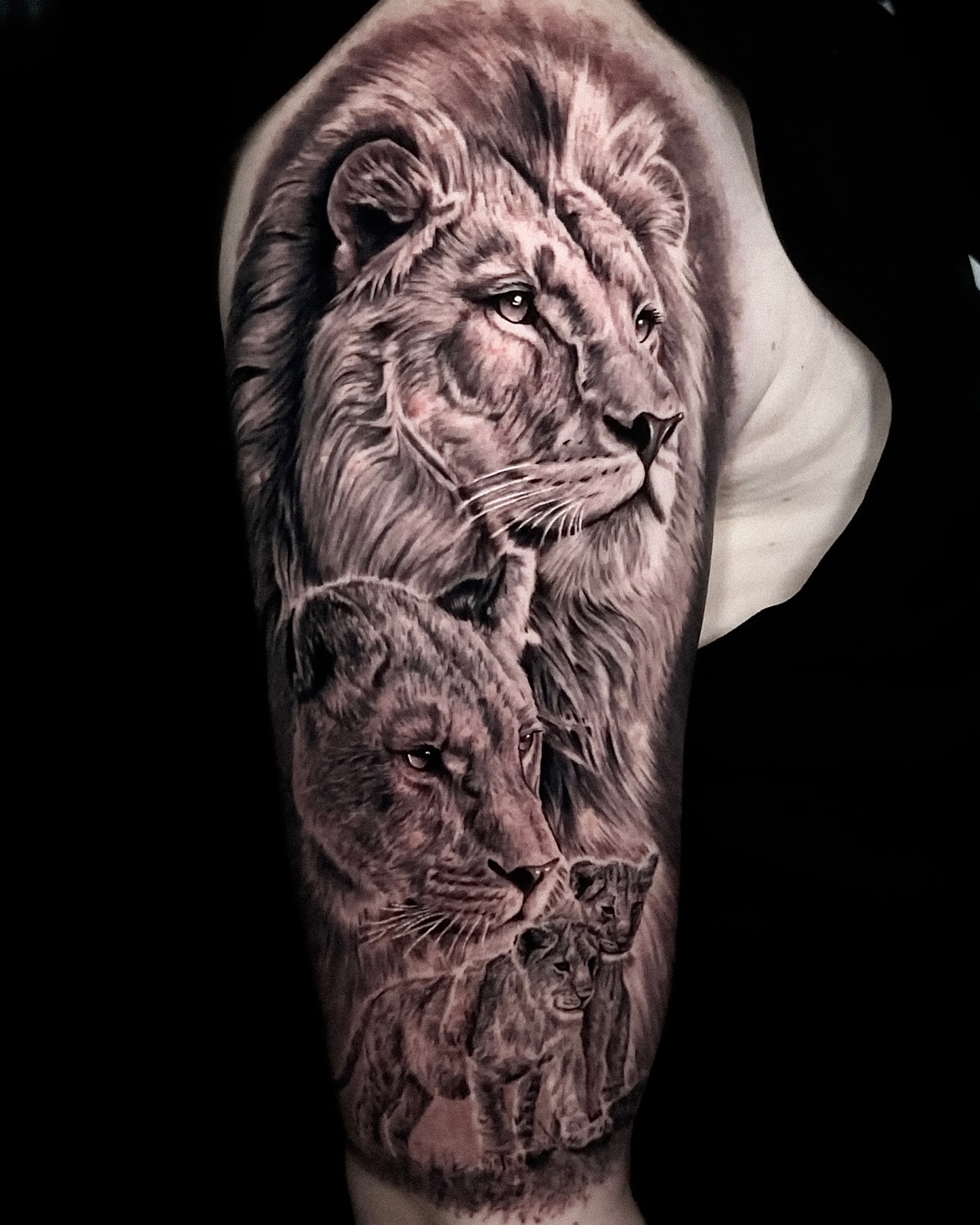 Lion and Lioness With Cubs Legacy Tattoo lion family tattoos tattoo