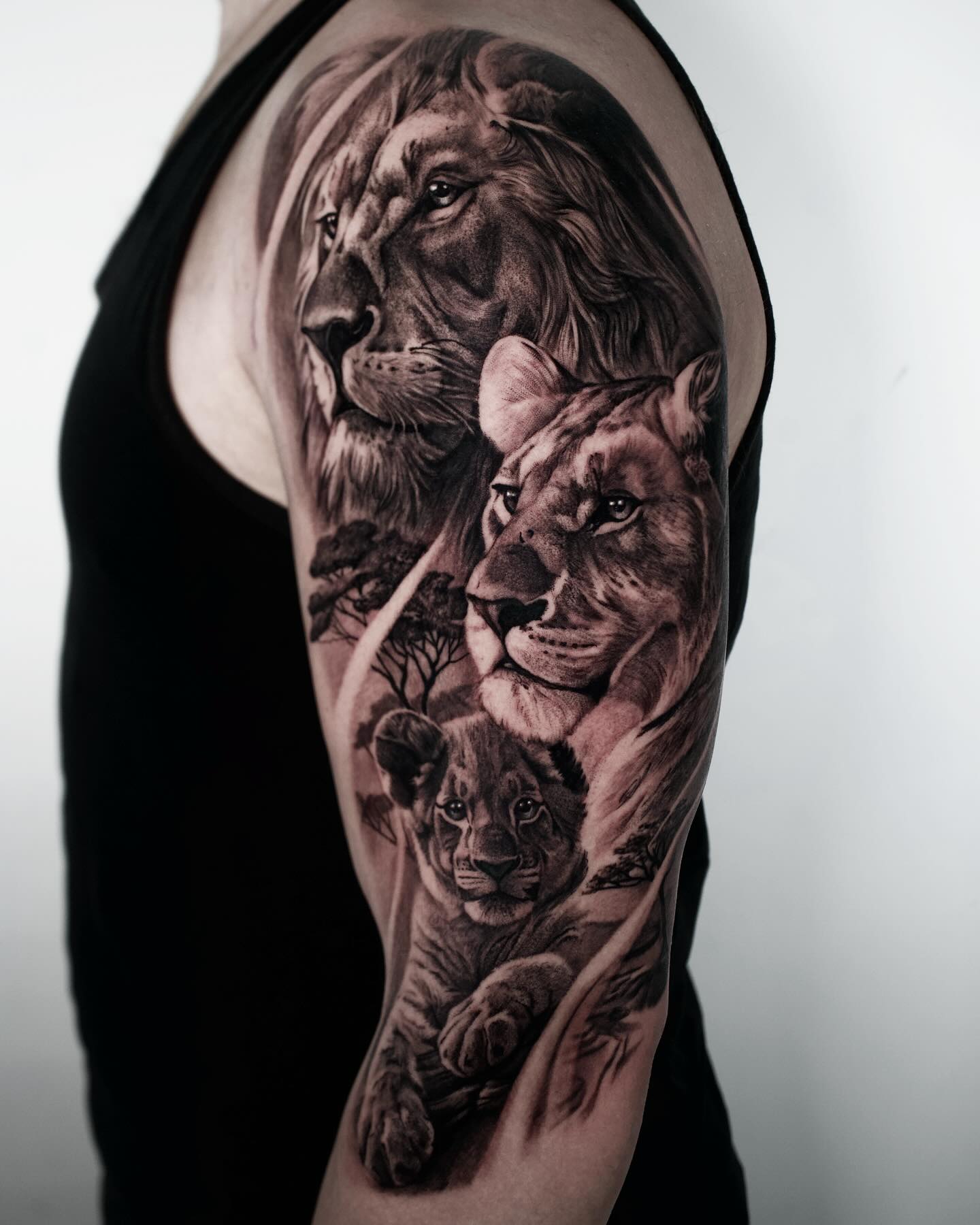 Lion Family Realistic Sleeve Tattoo family tattoos for men tattoo