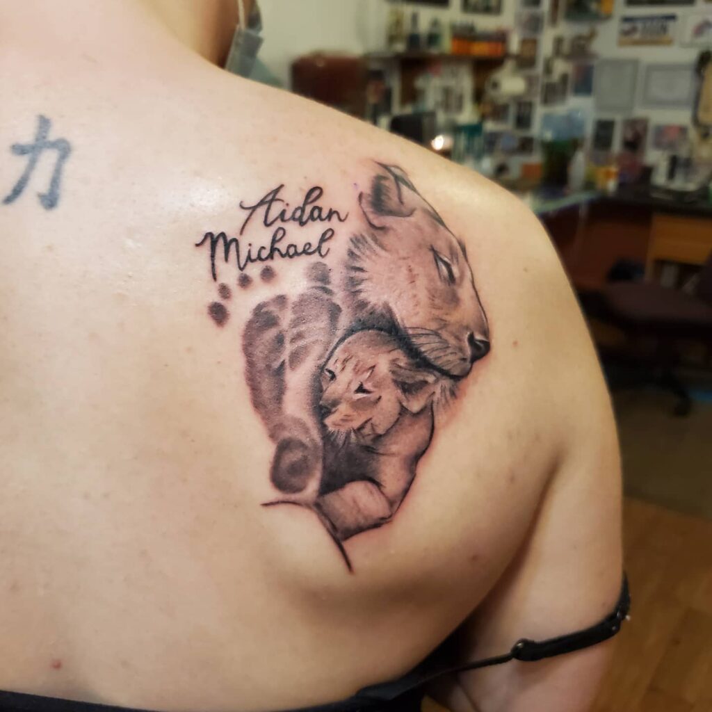 Lioness and Cub Mother-Son Tattoo mom and son tattoo ideas tattoo