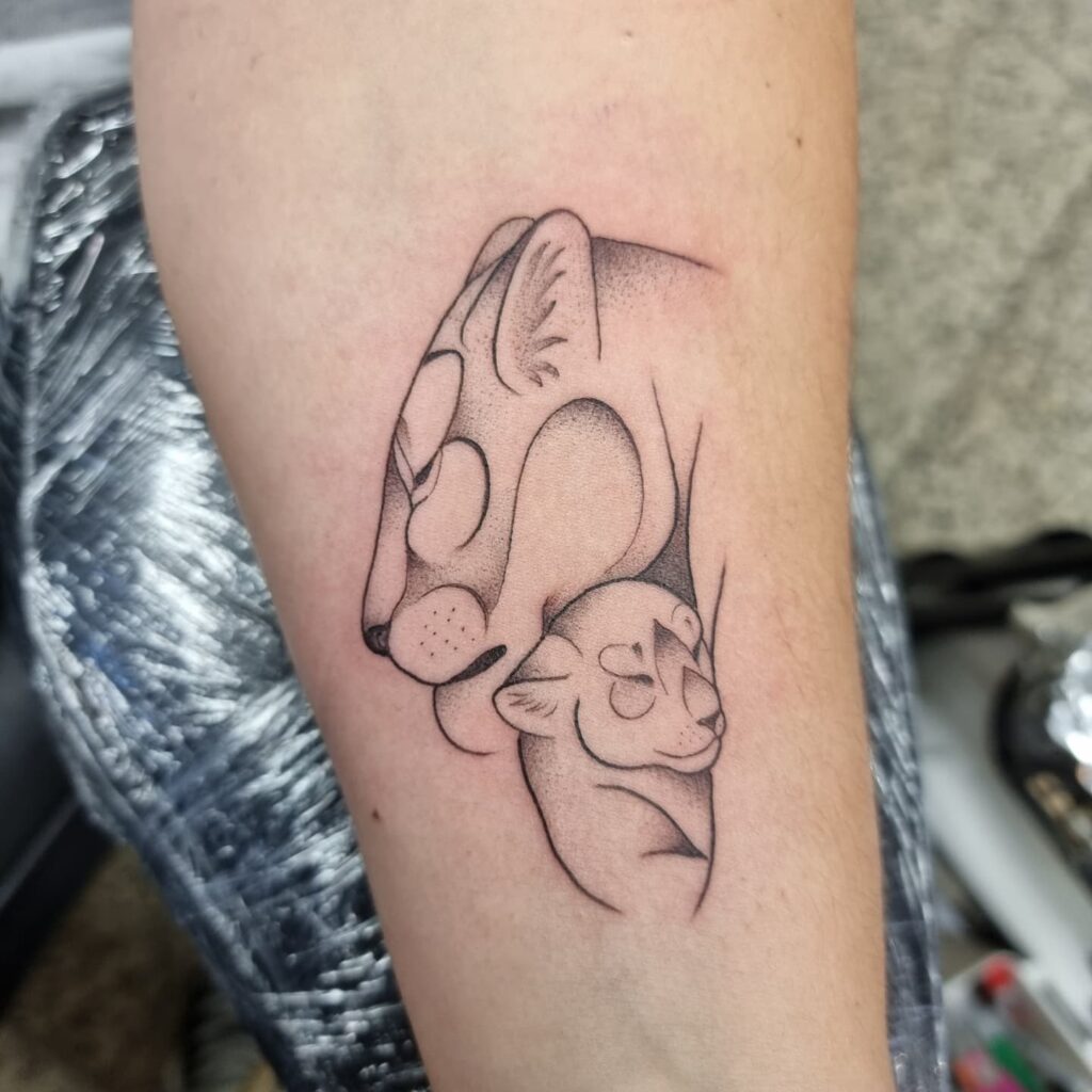 Lioness and Cub Outline Tattoo mommy tattoo ideas tattoo