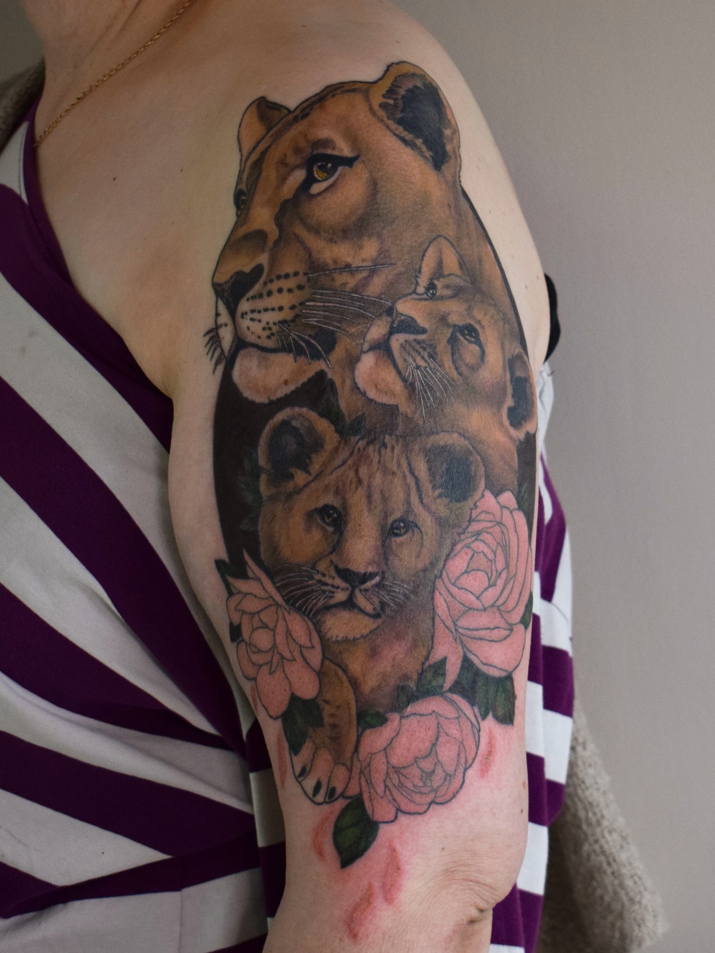 Lioness and Cub Roses Family Tattoo lion family tattoos tattoo