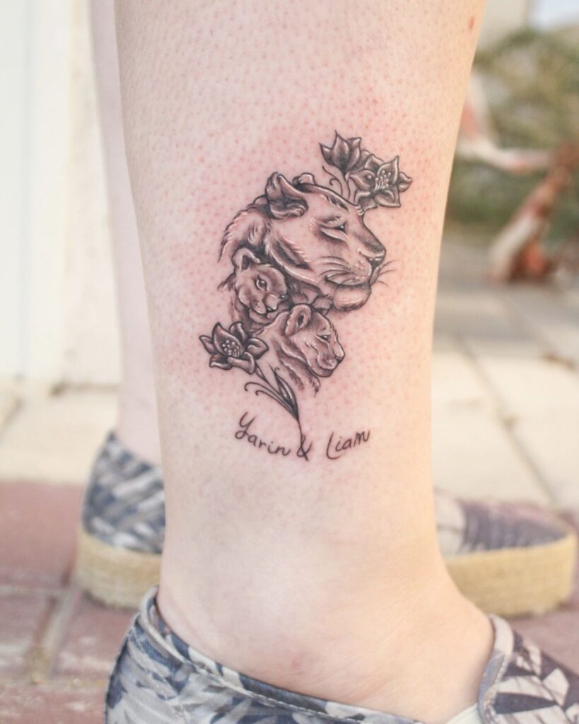 Lioness with Cubs and Names Tattoo mommy tattoo ideas tattoo