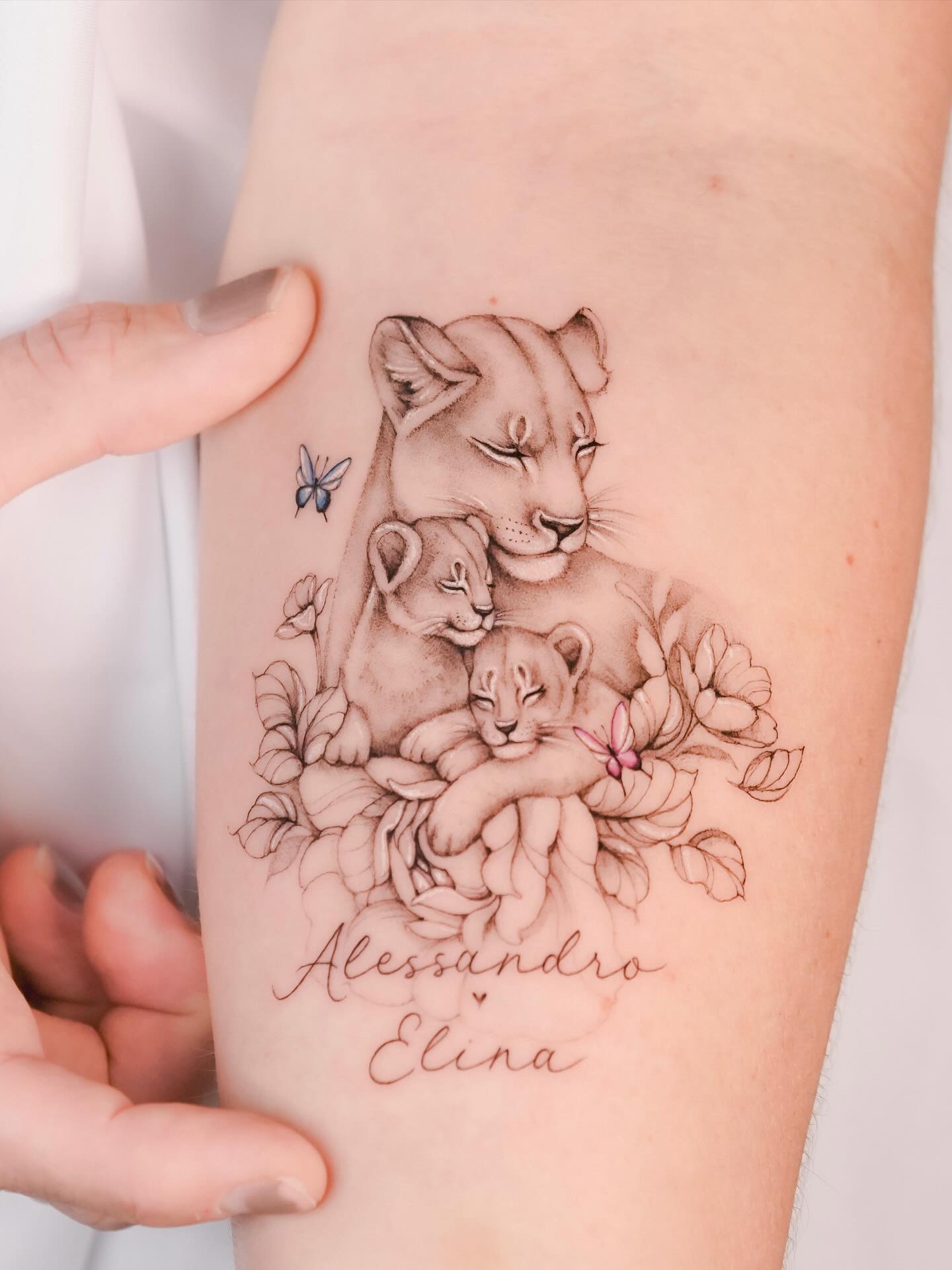 Lioness With Cubs Name Tattoo lion family tattoos tattoo