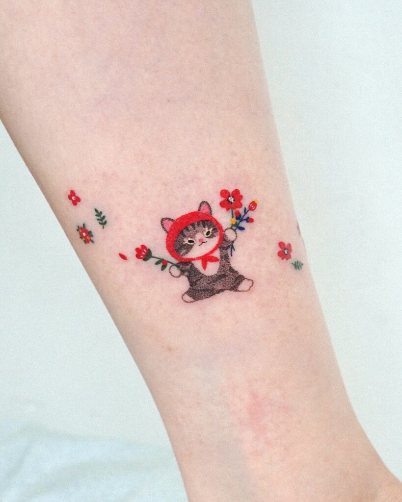 Little Red Hood Cat Tattoo small cat tattoos tattoo
