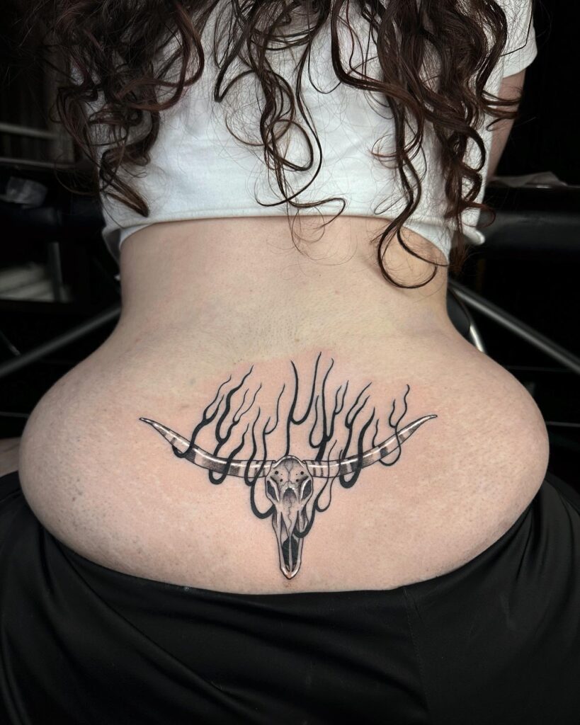 Tulips And Butterflies Lower Back Tattoo