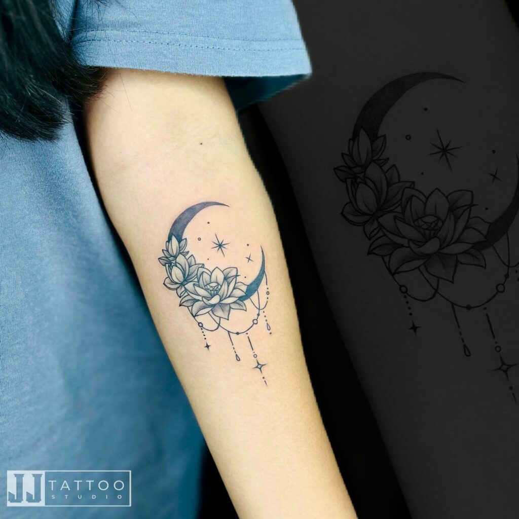 Lotus Flower & Moon Tattoo meaningful tattoos to check out tattoo