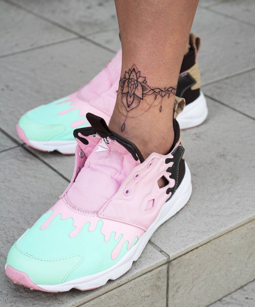 Elegant Lotus Ankle Bracelet Tattoo