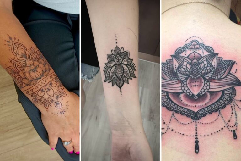 Aesthetic lotus mandala tattoo ideas and delicate ink ideas collage