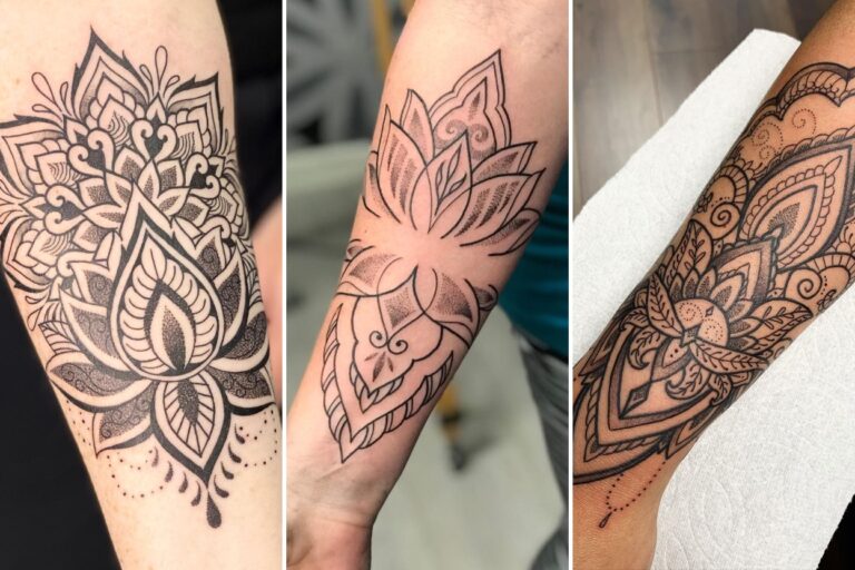 Aesthetic lotus mandala tattoo ideas and delicate ink ideas collage