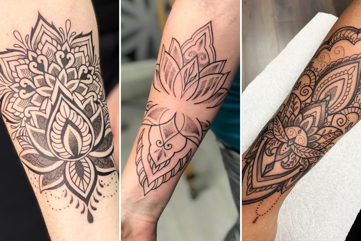 Aesthetic lotus mandala tattoo ideas and delicate ink ideas collage