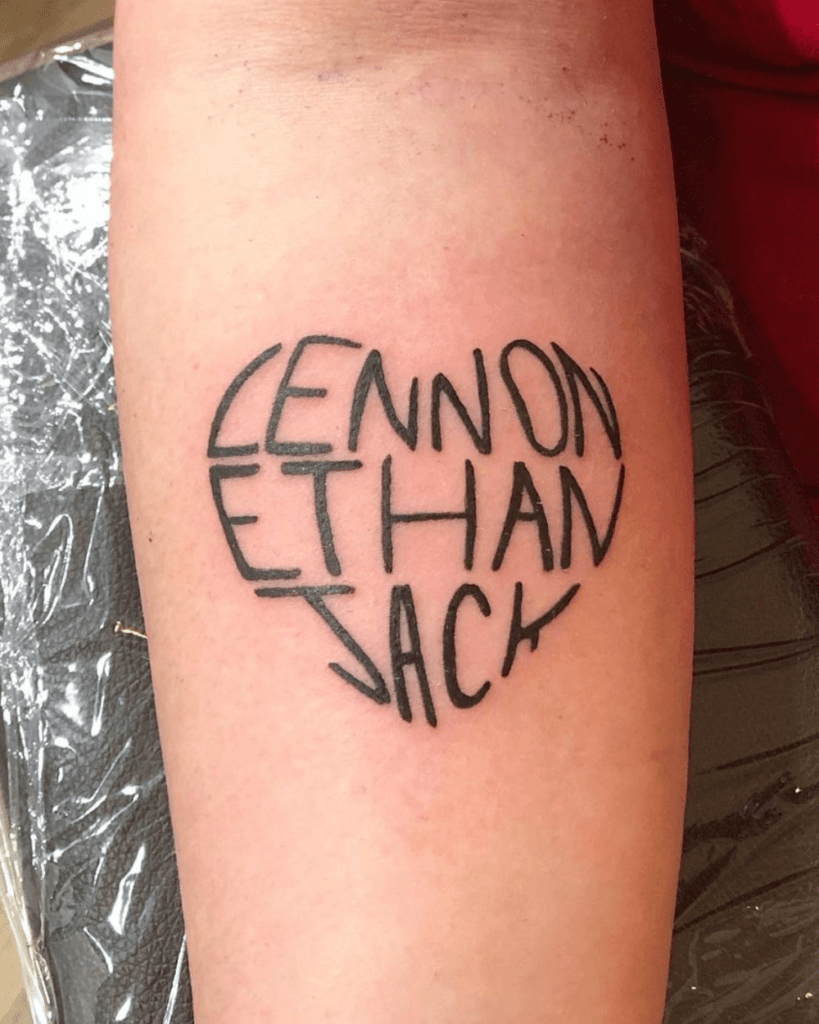 Love Script Integrating Children Names kids name tattoo