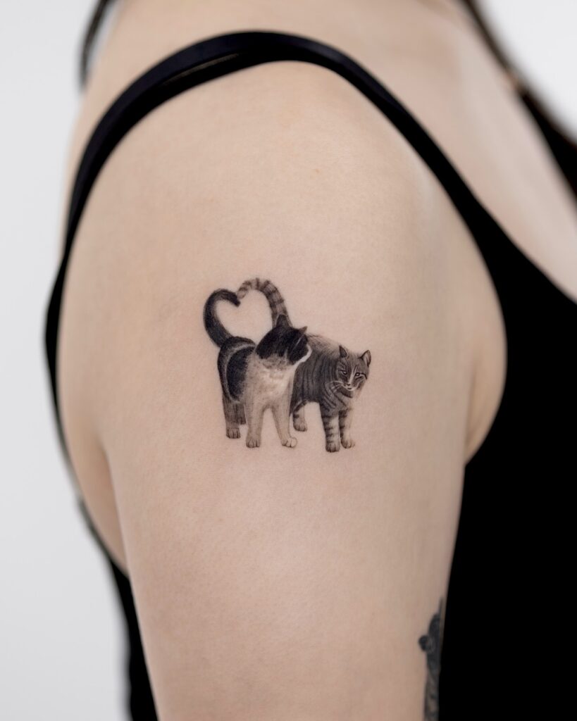 Love-Tailed Cat Duo Tattoo small cat tattoos tattoo
