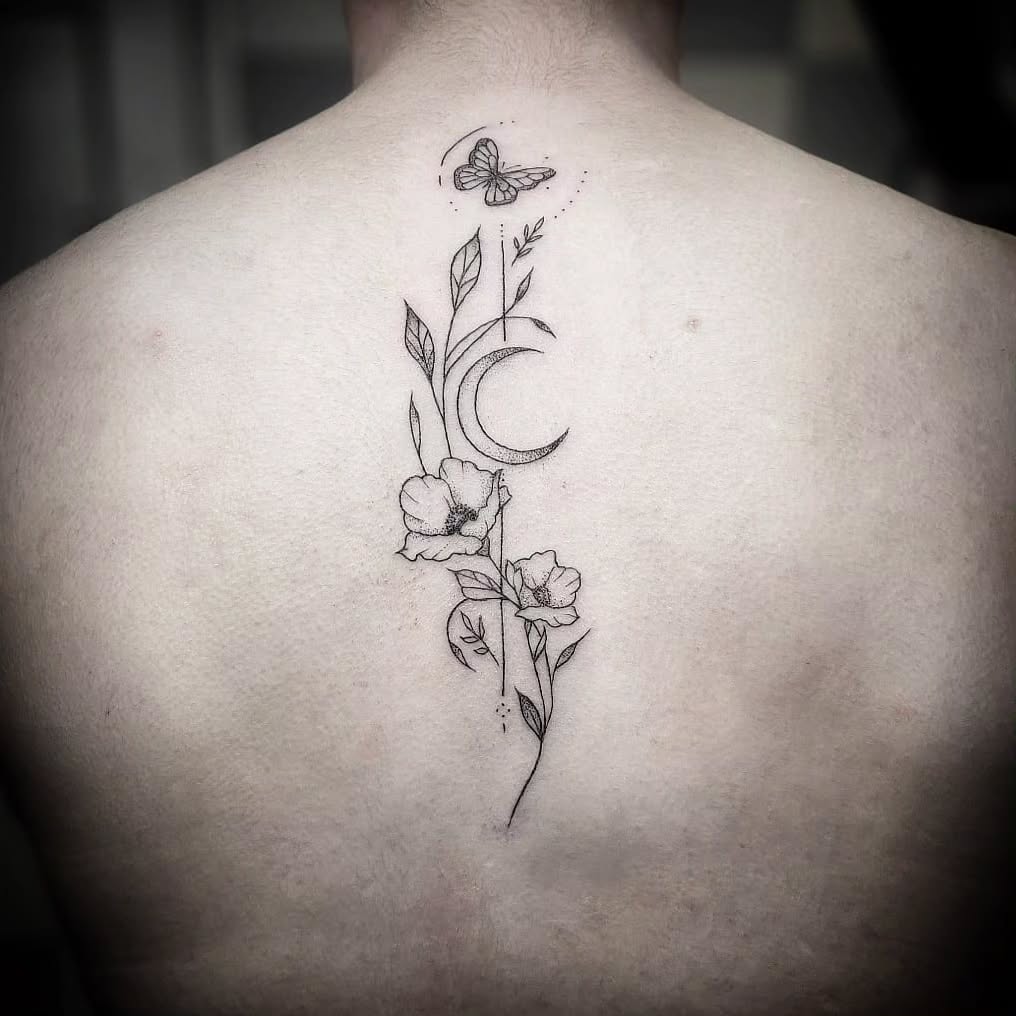 Floral Pathway Spine Tattoo