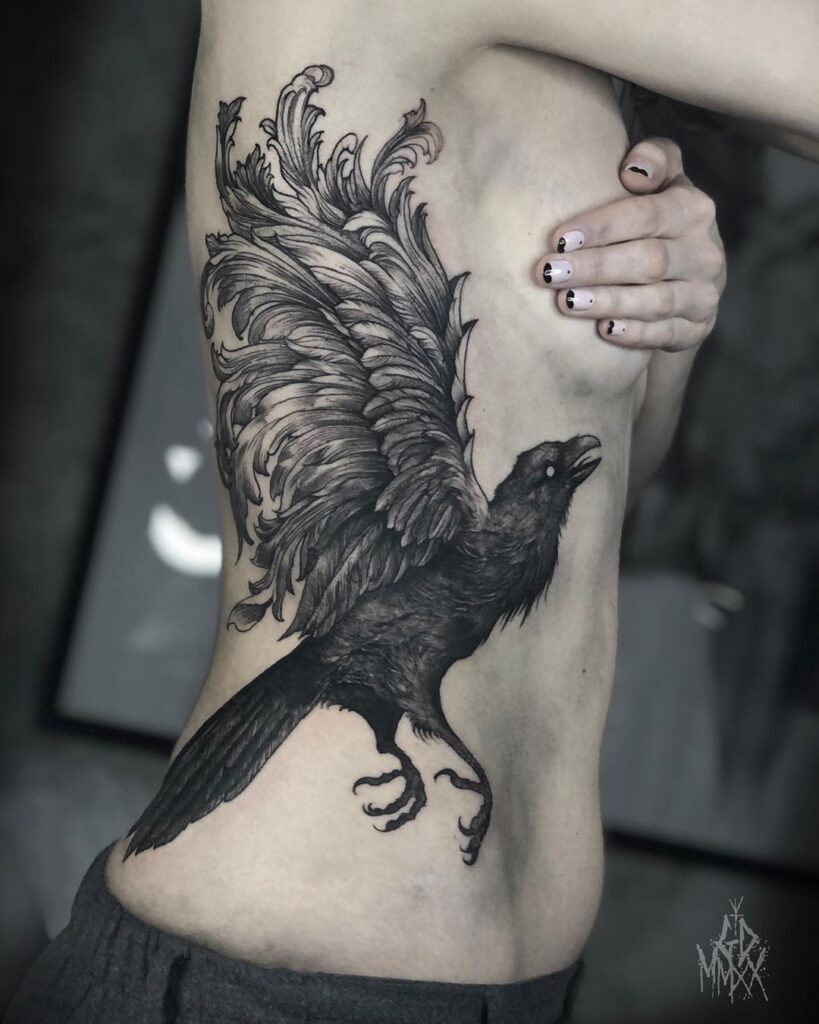 Powerful Black Raven Chest Tattoo