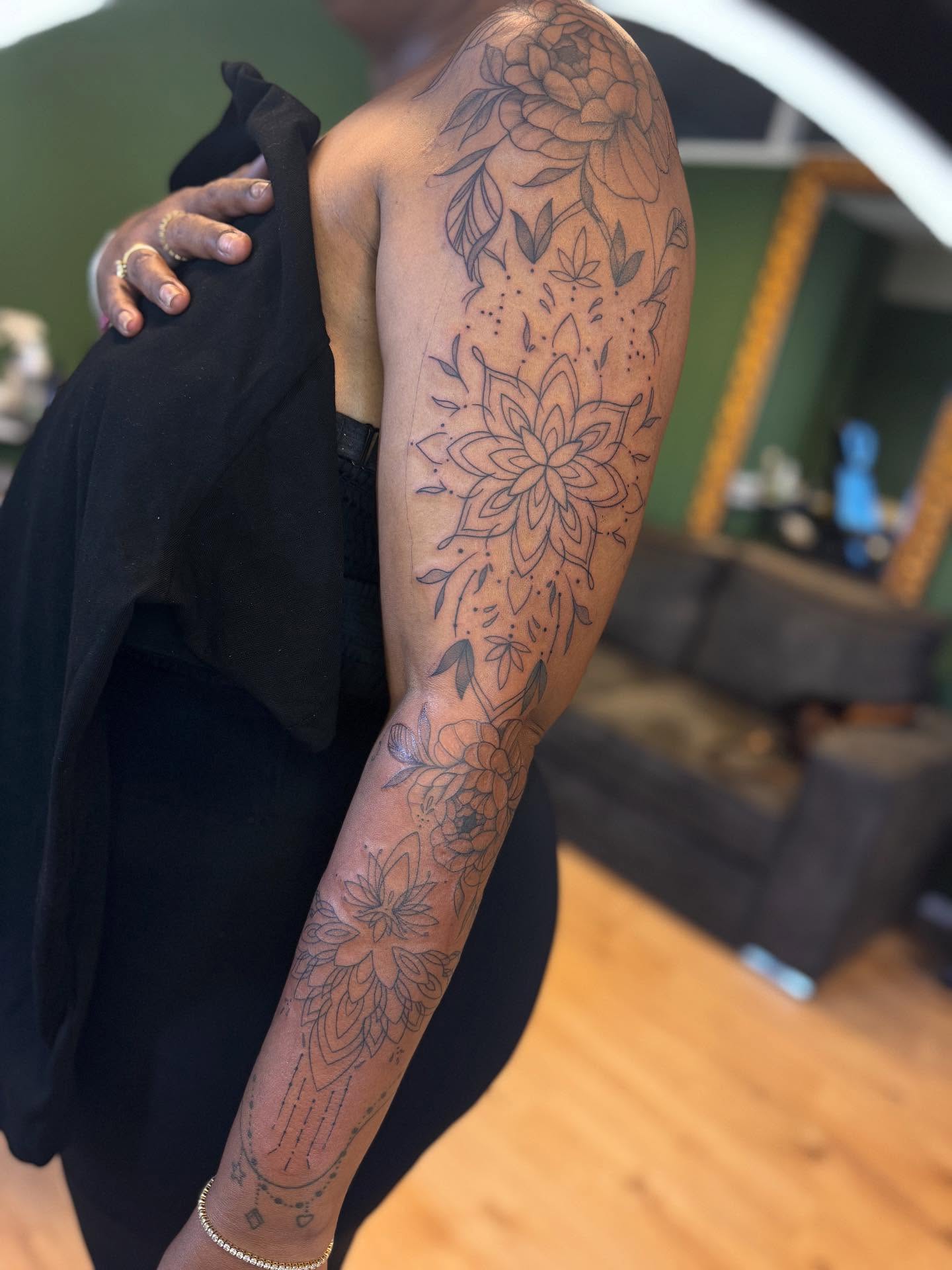 Mandala and Peony Sleeve Tattoo