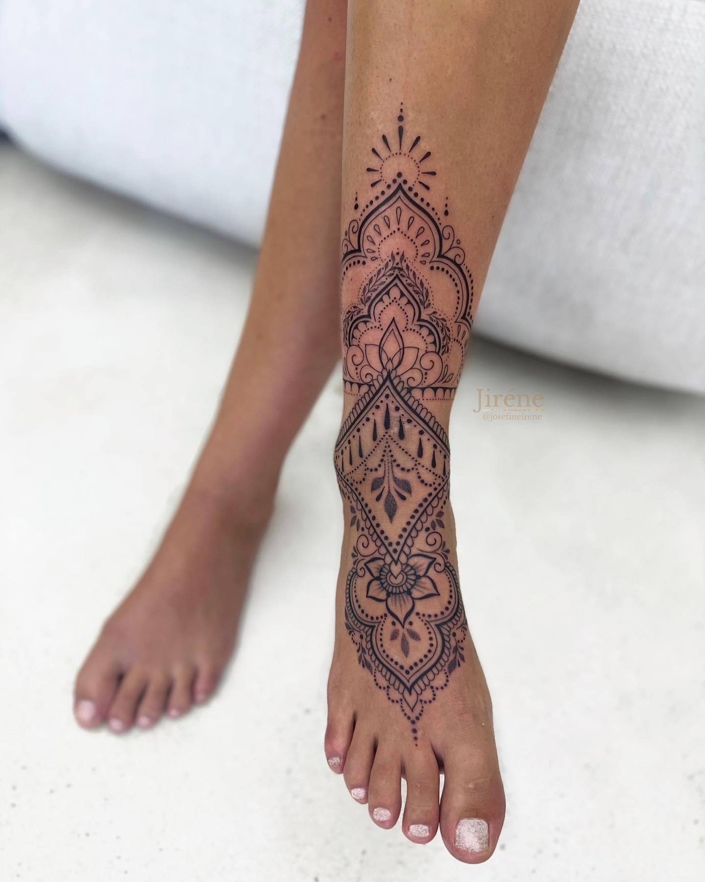 Mandala Foot and Lower Leg Tattoo mandala tattoo ideas tattoo