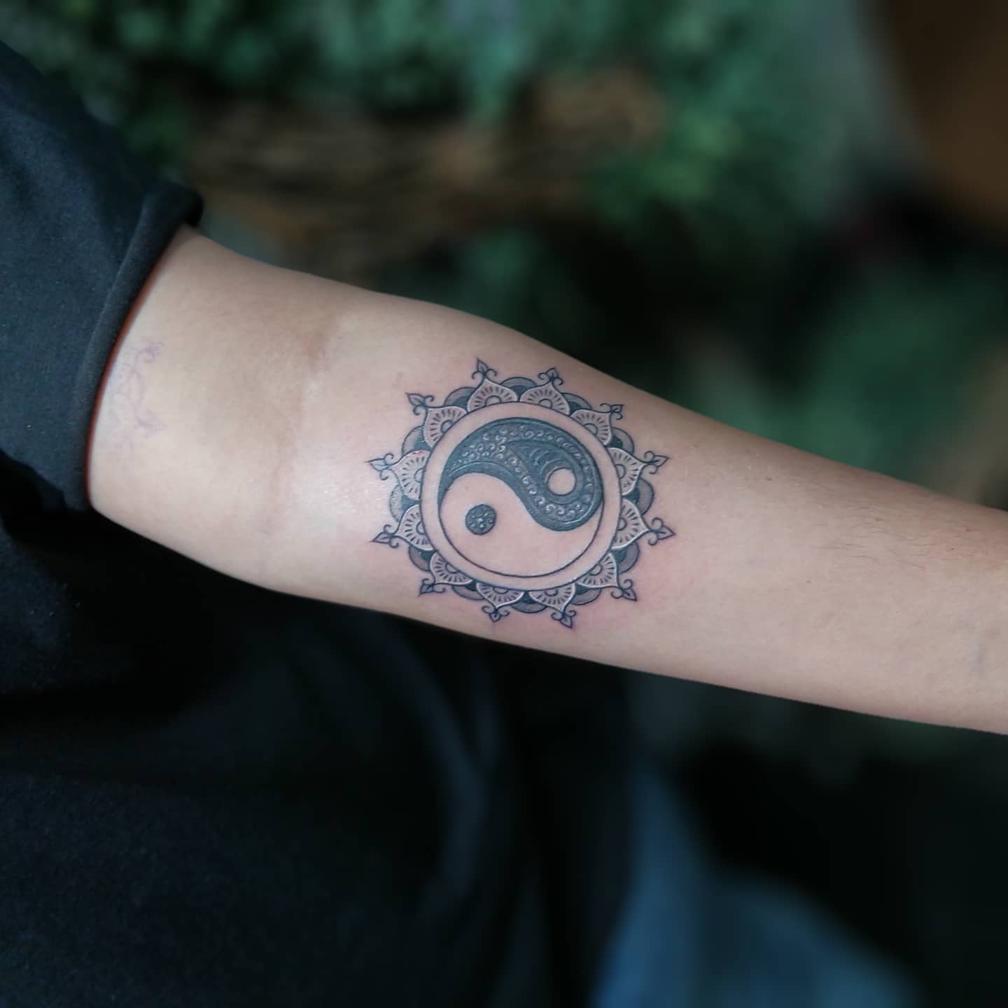 Mandala Yin Yang Forearm Tattoo