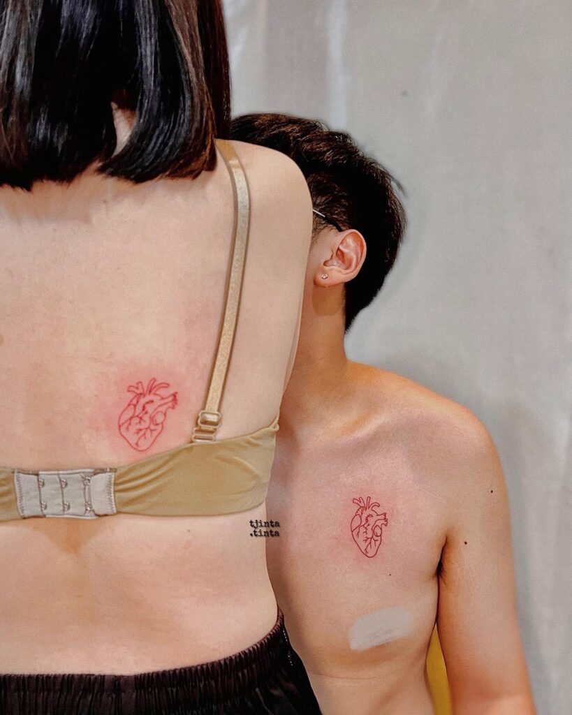 Matching Anatomical Heart Tattoos