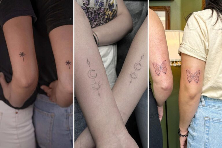 Aesthetic matching best friend tattoos and delicate ink ideas collage