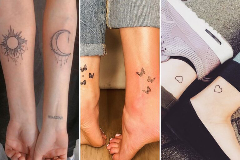 Aesthetic matching best friend tattoos and delicate ink ideas collage