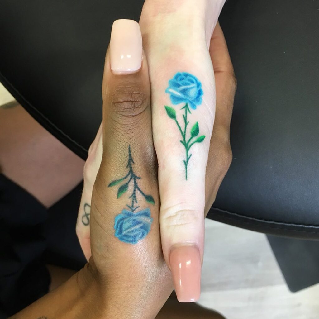 Diamond, Dragonfly, Cross, And Crown Finger Tattoos