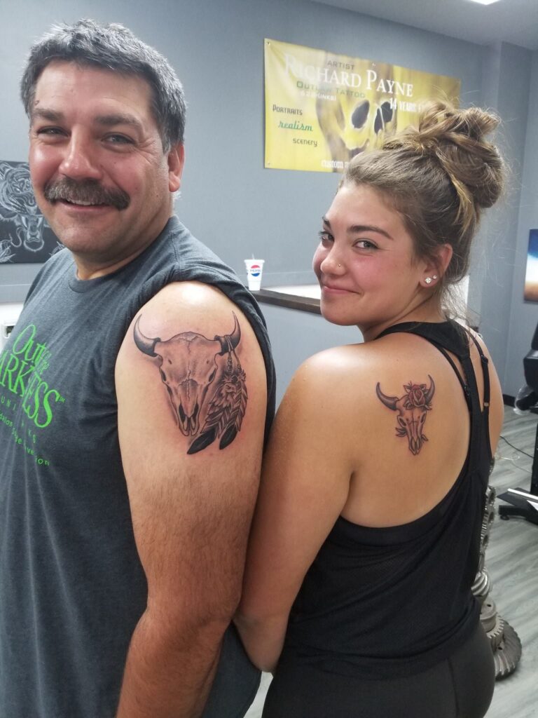 Matching Bull Skull Tattoos father daughter tattoos tattoo