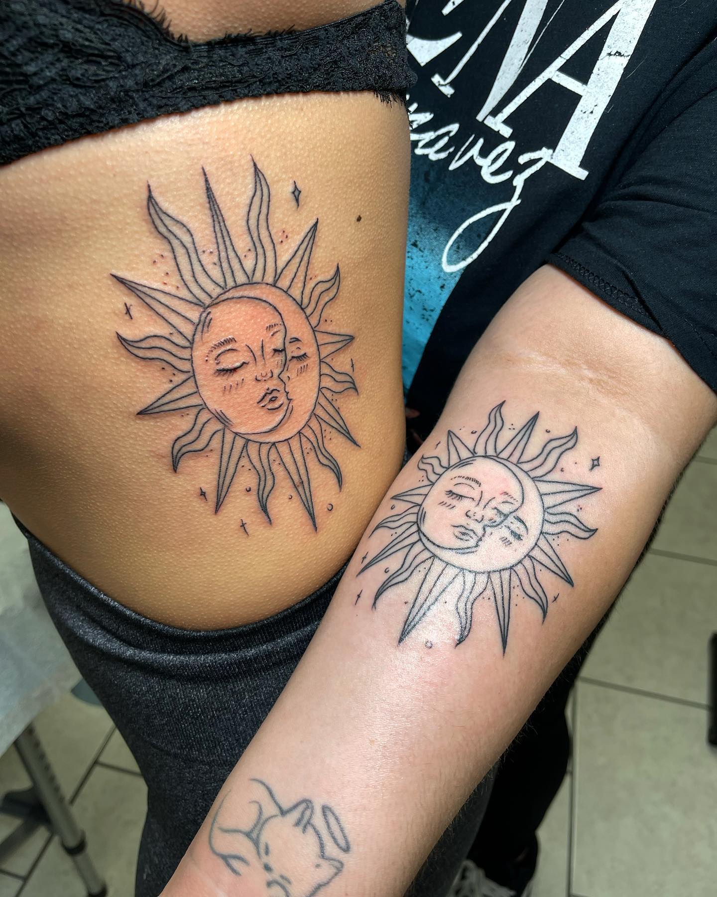 Matching Celestial Sun Bestie Tattoo bestie tattoo ideas tattoo