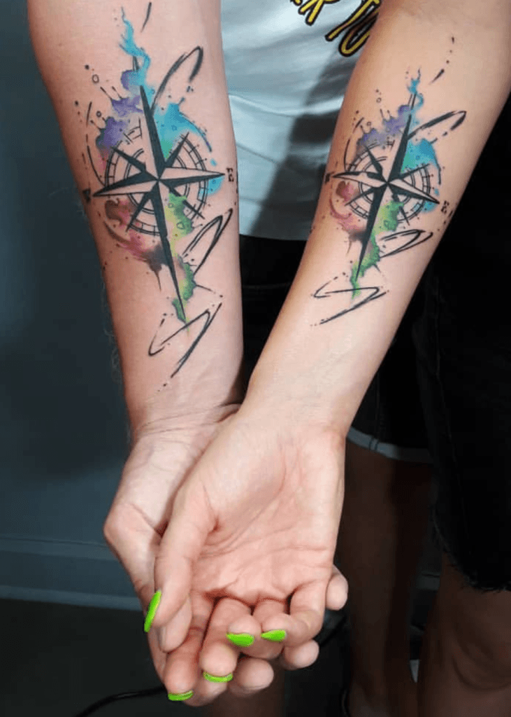 Matching Compass with Watercolor Background
