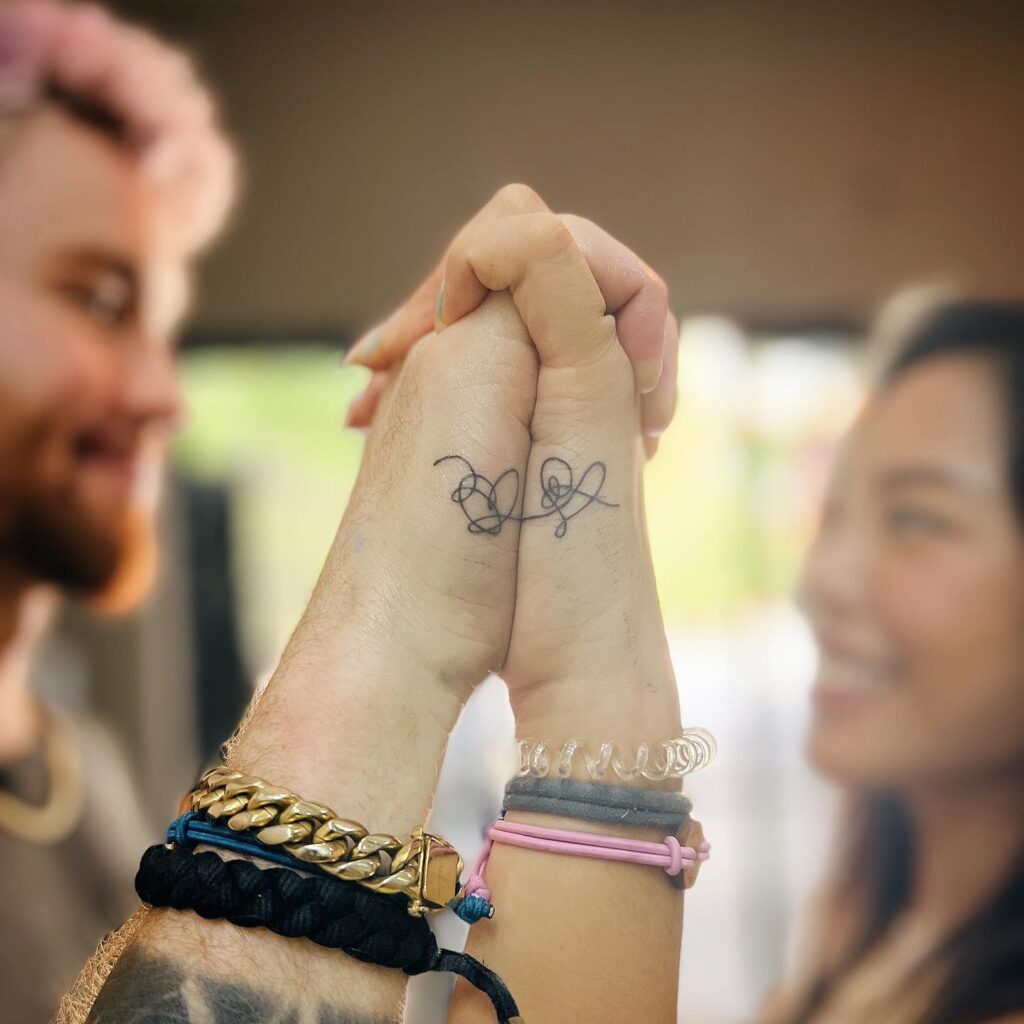 Matching Continuous Line Heart Tattoos small couple tattoos tattoo