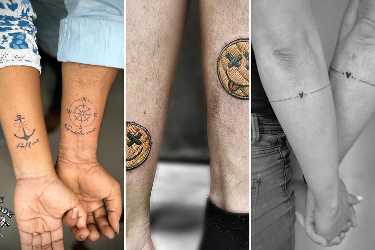 Aesthetic matching couples tattoo ideas and delicate ink ideas collage
