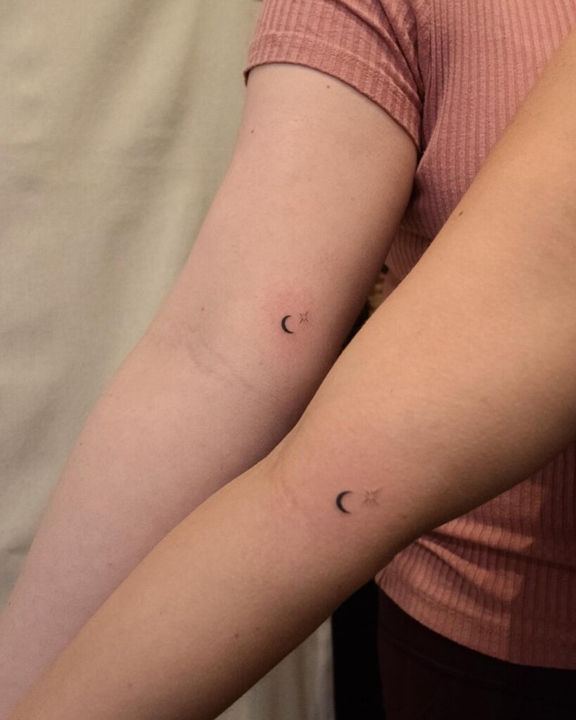 Matching Crescent Moon and Star Tattoos for Best Friends matching best friend tattoos tattoo