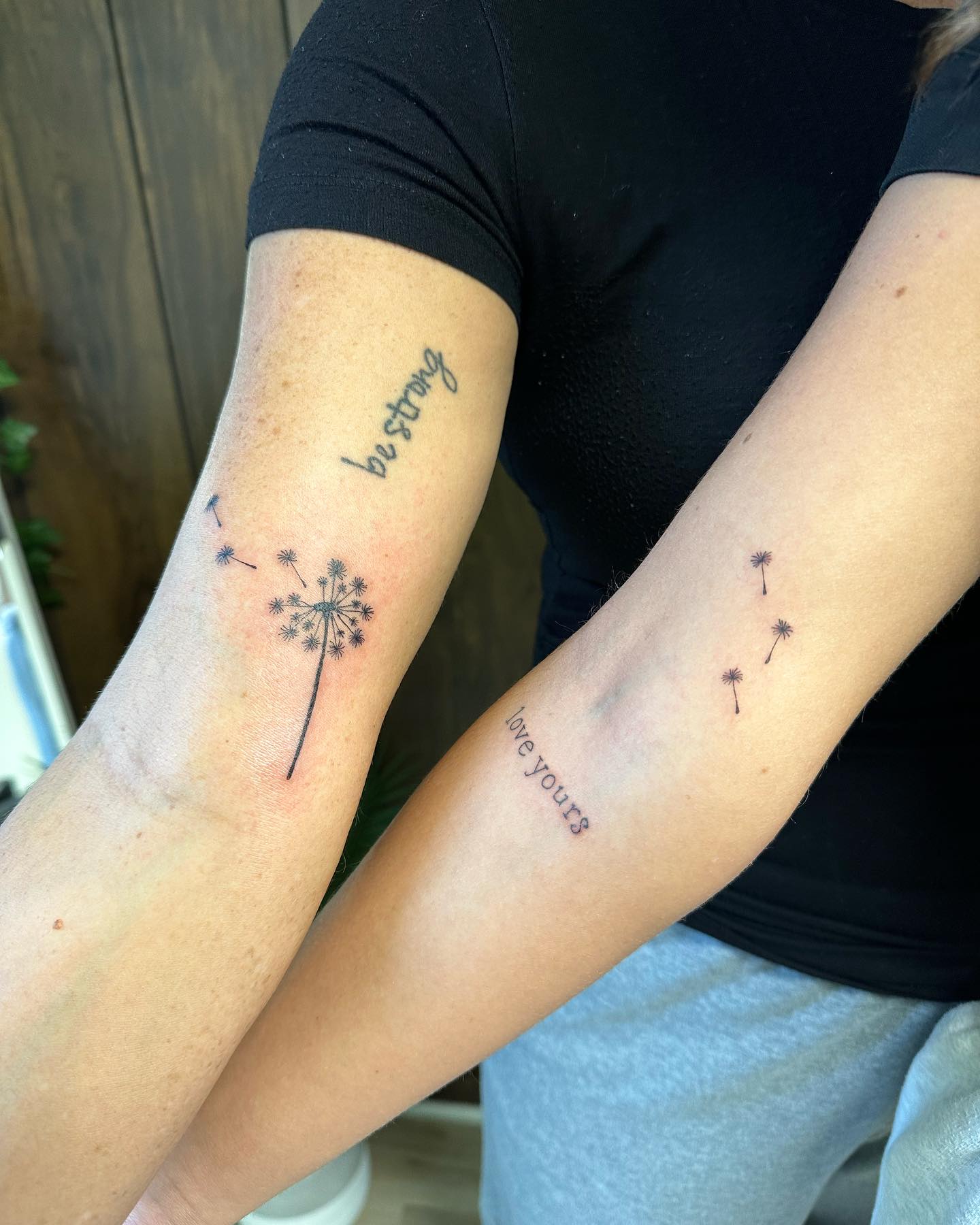 Matching Dandelion Tattoos with “Love Yours” unique mom and daughter tattoos tattoo