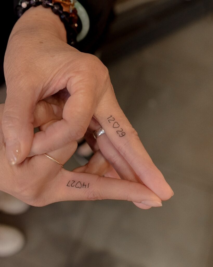 Matching Date and Heart Finger Tattoos