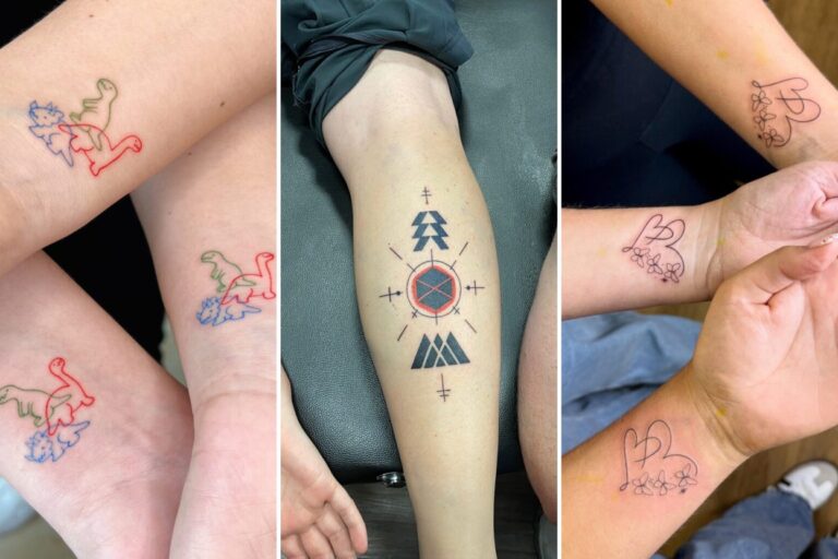 Aesthetic matching family tattoos and delicate ink ideas collage