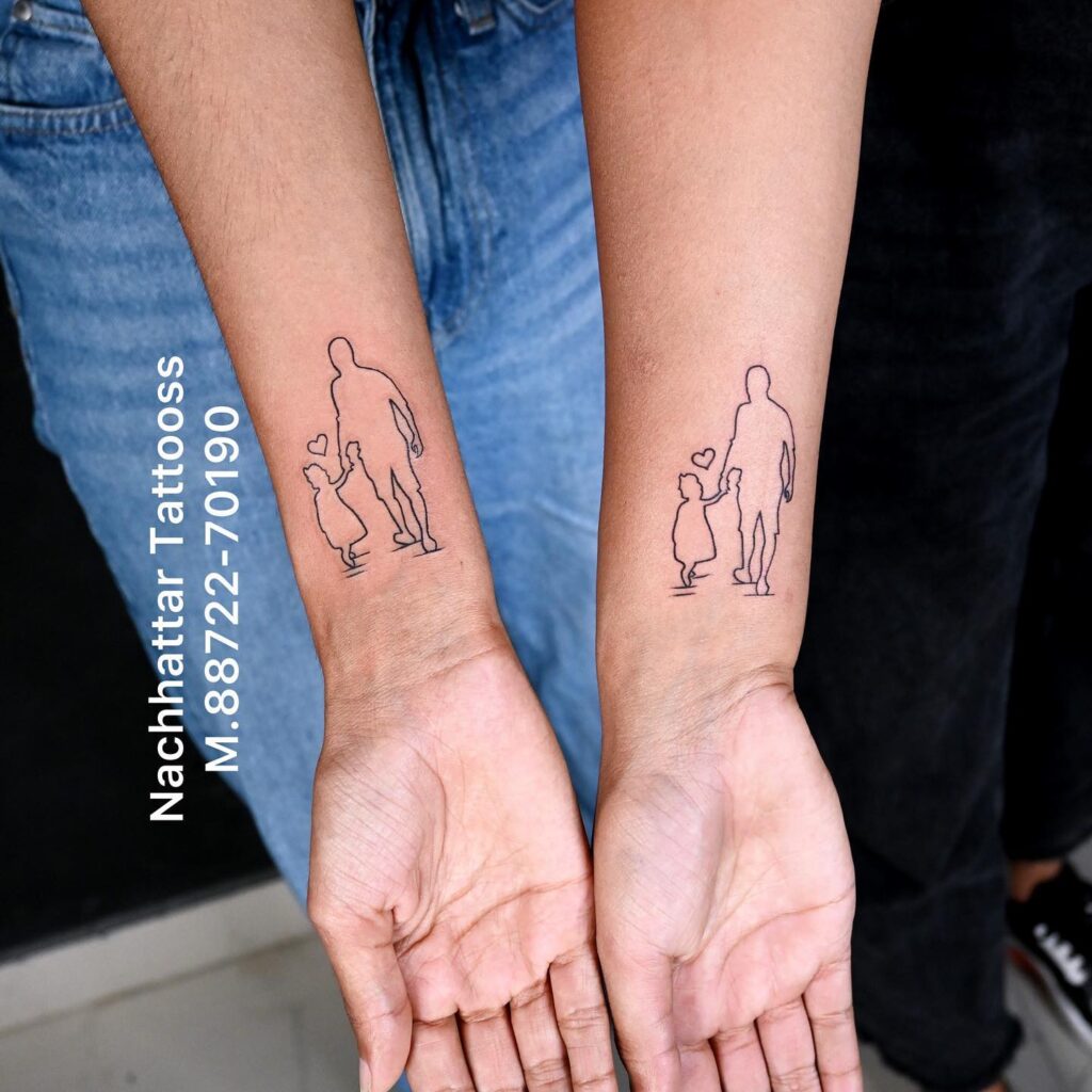 Matching Father-Daughter Outline Tattoos father daughter tattoos tattoo