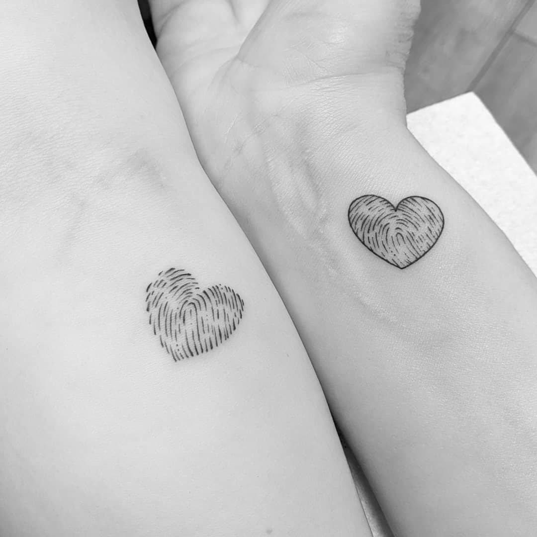 Matching Fingerprint Heart Tattoos for Mother and Daughter unique mom and daughter tattoos tattoo