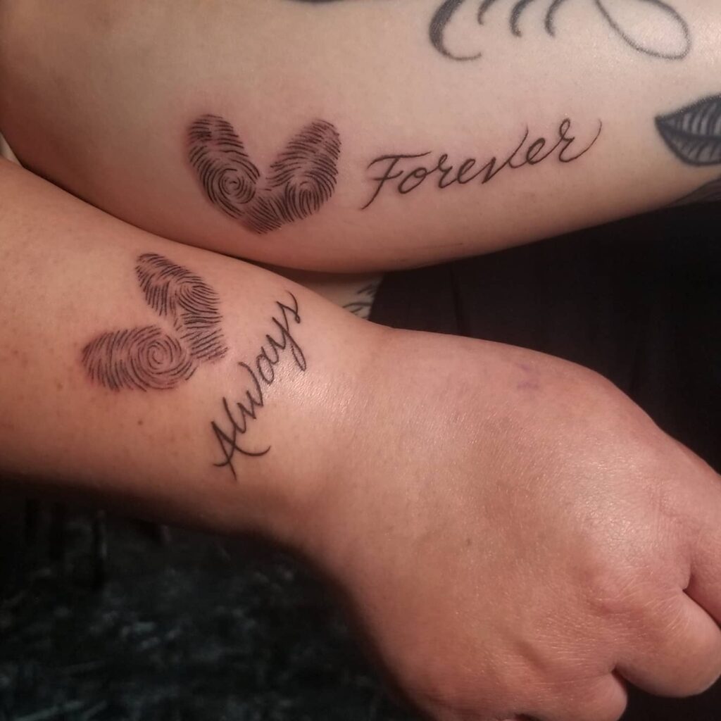 Dual-Color Fingerprint Heart Tattoo Dates fingerprint tattoos tattoo