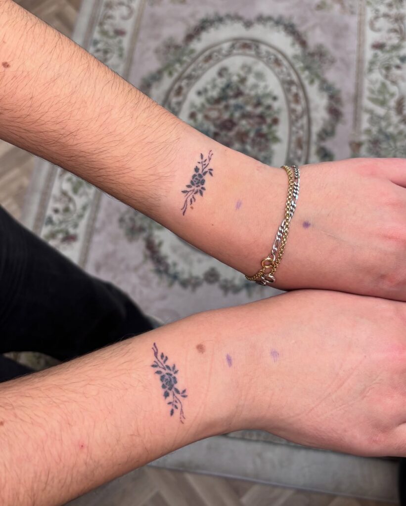 Matching Floral Wrist Tattoos