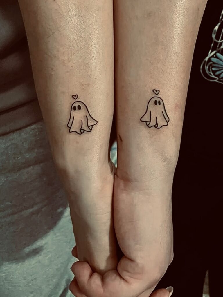 Matching Ghost Couple Tattoos small couple tattoos tattoo