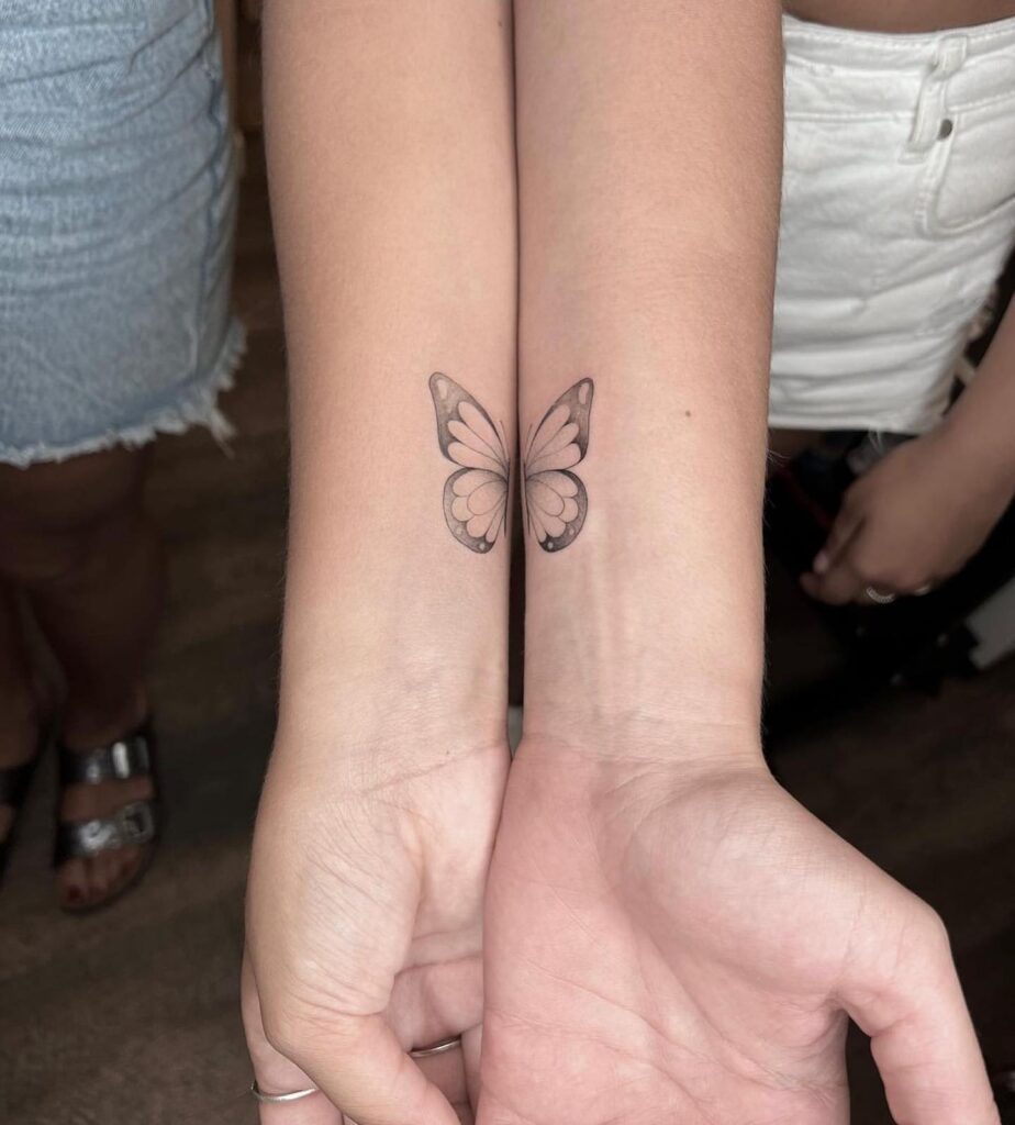 Matching Half-Butterfly Tattoos