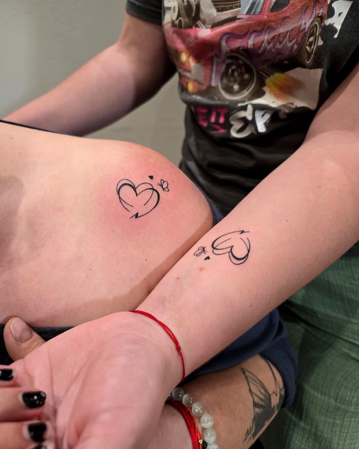 Matching Heart Arrow Tattoos small couple tattoos tattoo