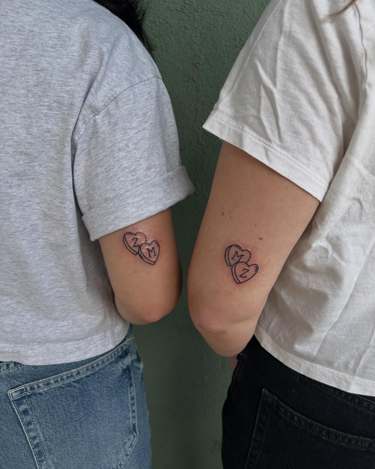 Matching Initial Heart Candy Bestie Tattoo bestie tattoo ideas tattoo