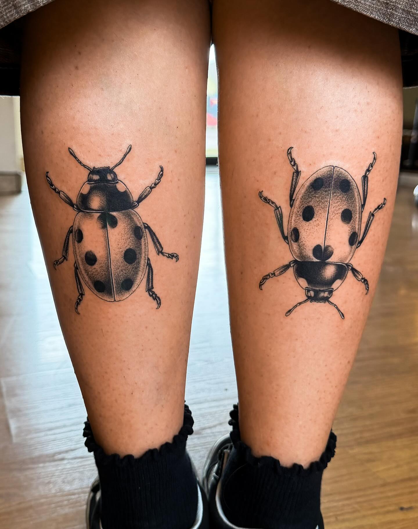 Realistic Ladybug With Open Wings Tattoo