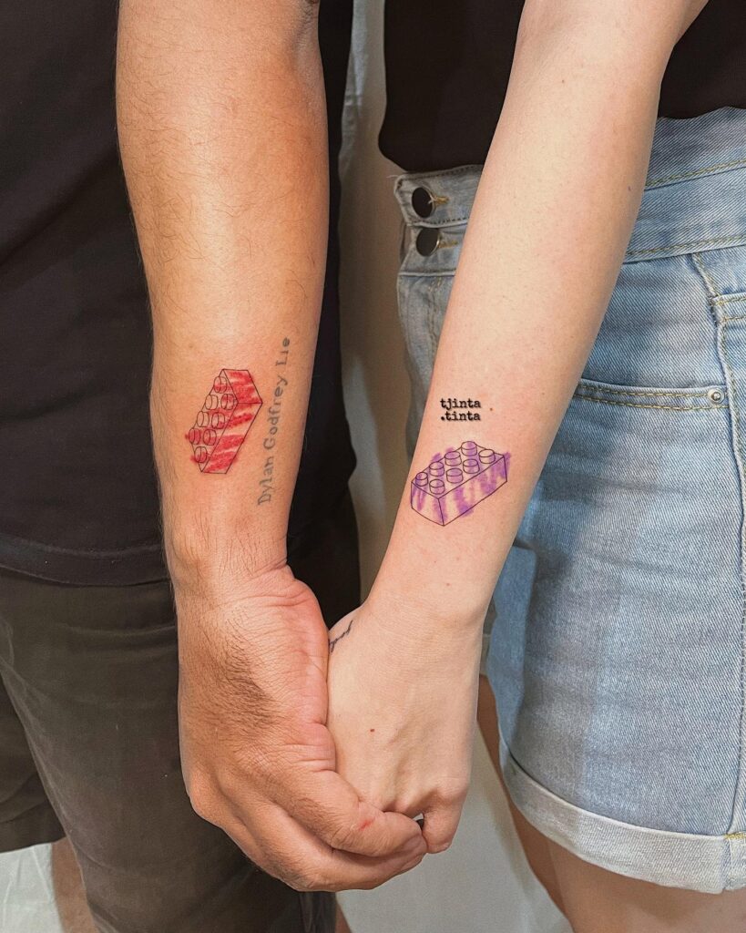 Matching Lego Block Couple Tattoos