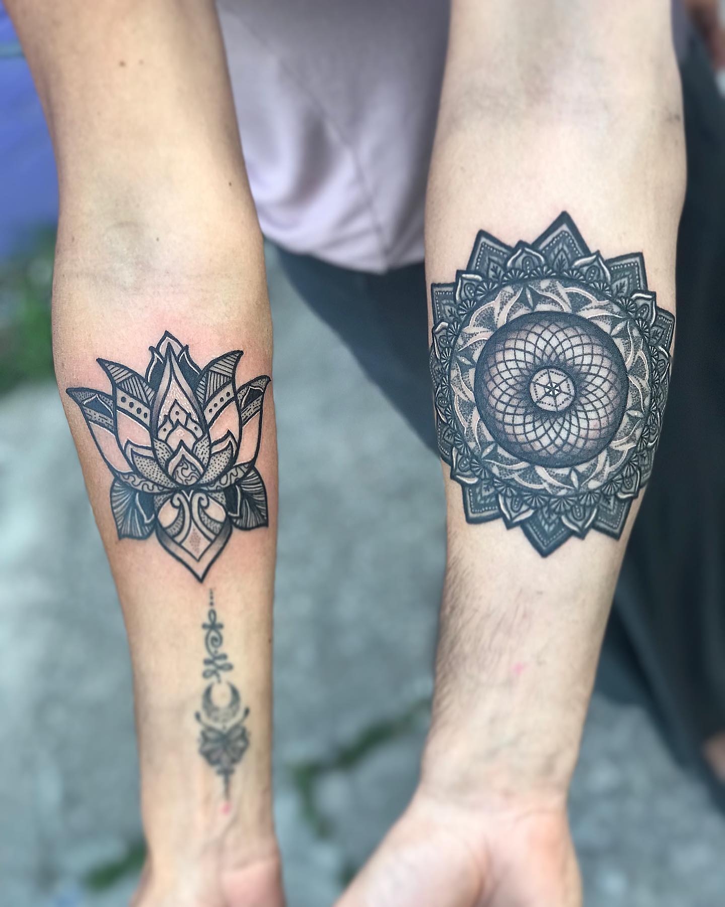 Matching Lotus and Mandala Tattoo lotus mandala tattoo ideas tattoo