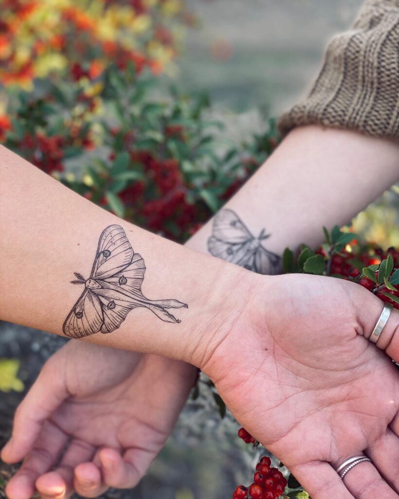 Matching Luna Moth Tattoos for Nature-Loving Best Friends matching best friend tattoos tattoo