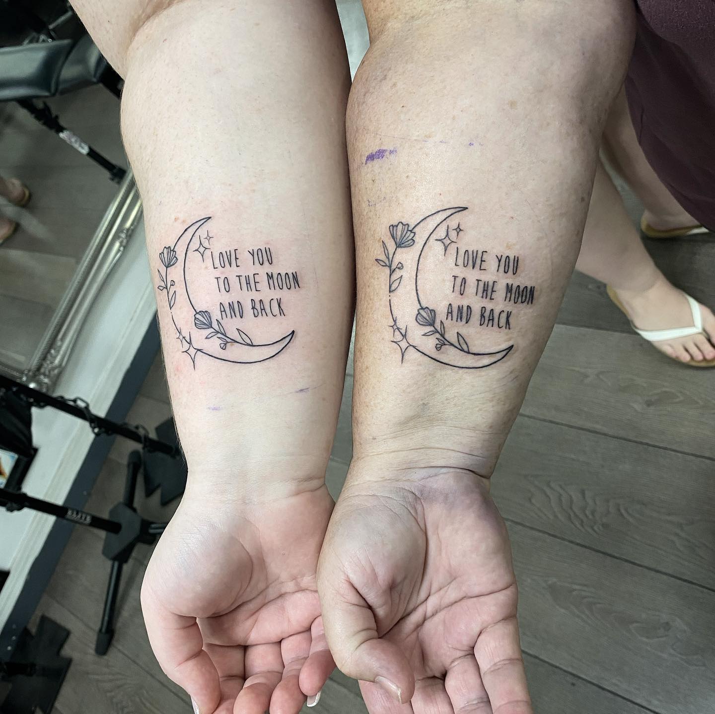 Matching Moon Tattoos with “Love You to the Moon and Back” unique mom and daughter tattoos tattoo