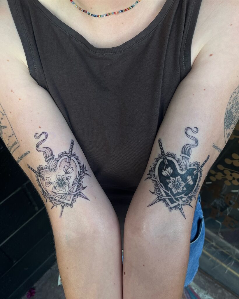Sacred Heart Tattoo with Crown of Thorns, Flowers, and Cross sacred heart tattoo ideas tattoo