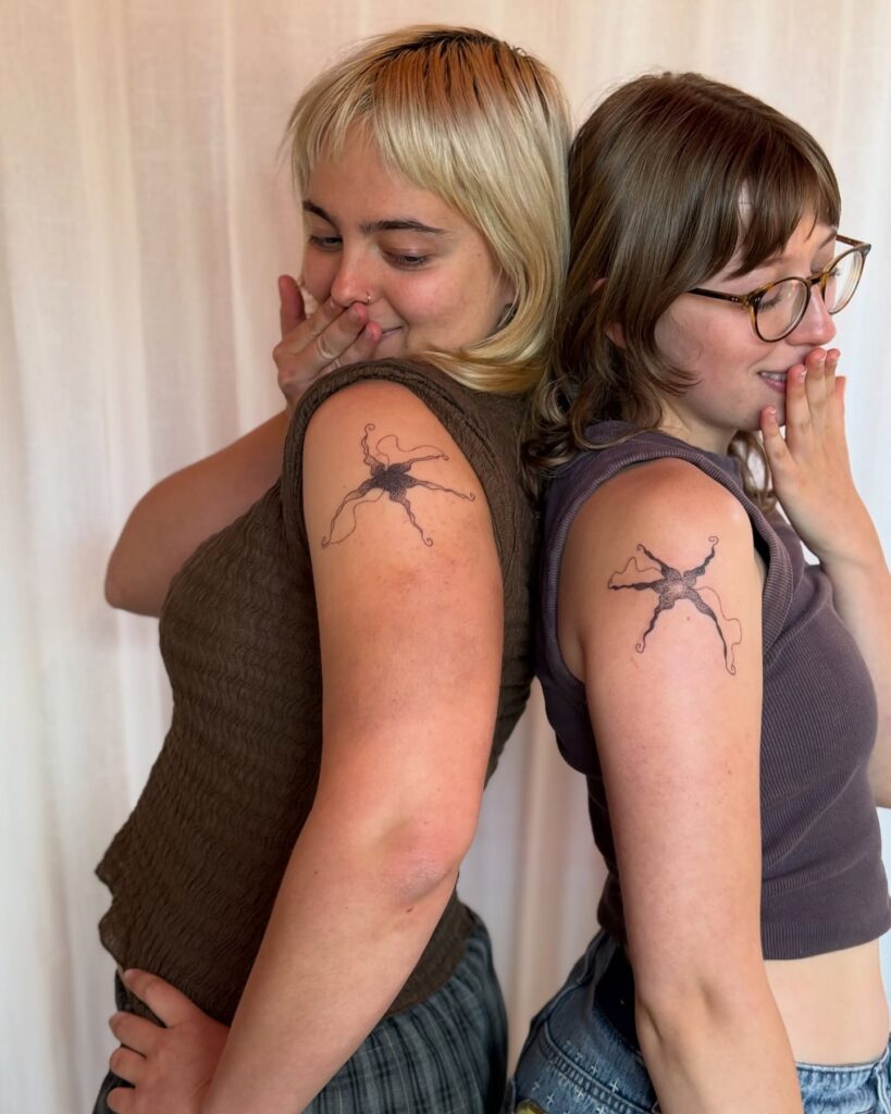 Matching Stipple-Shaded Bloom Tattoos for Best Friends matching best friend tattoos tattoo