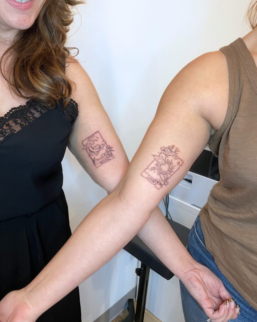 Matching Sun and Moon Tarot Card Tattoos for Best Friends matching best friend tattoos tattoo